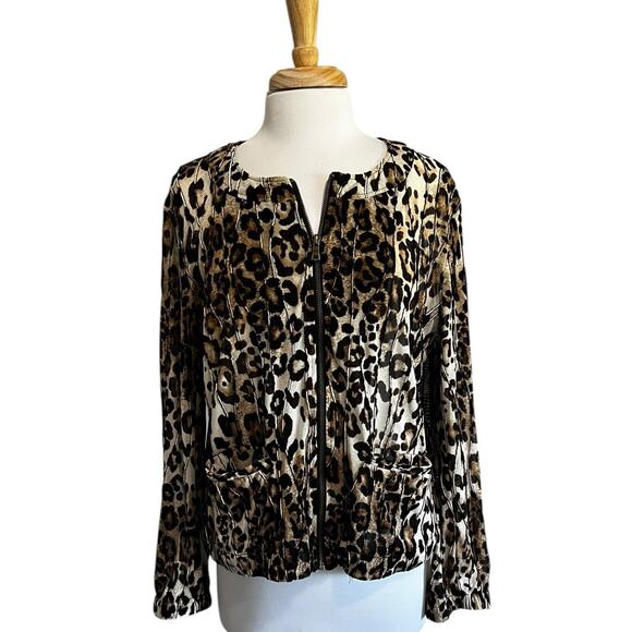 Peck & Peck Women's XL Leopard Cheetah Print Sheer Mesh Blazer Jacket - Picture 1 of 7
